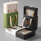 Green Color Art Paper Paperboard Gift Boxes With Ribbon Handle EVA Inserter Jewelry Packaging