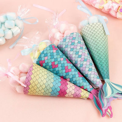 Colorful Fish Tail Shape Printed Paper Shopping Bag , Cone Gift Box For Small Gifts