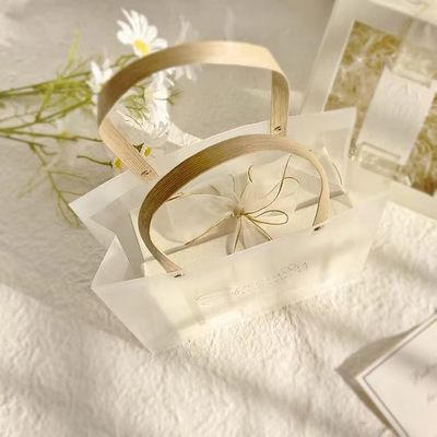 White Art Paper Kraft Gift Box With Window Transparent Paper Ribbon Handle